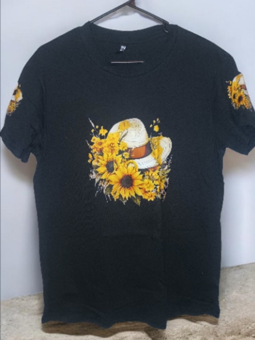 Black T-Shirt with Sunflower & Cowboy Hat Graphic